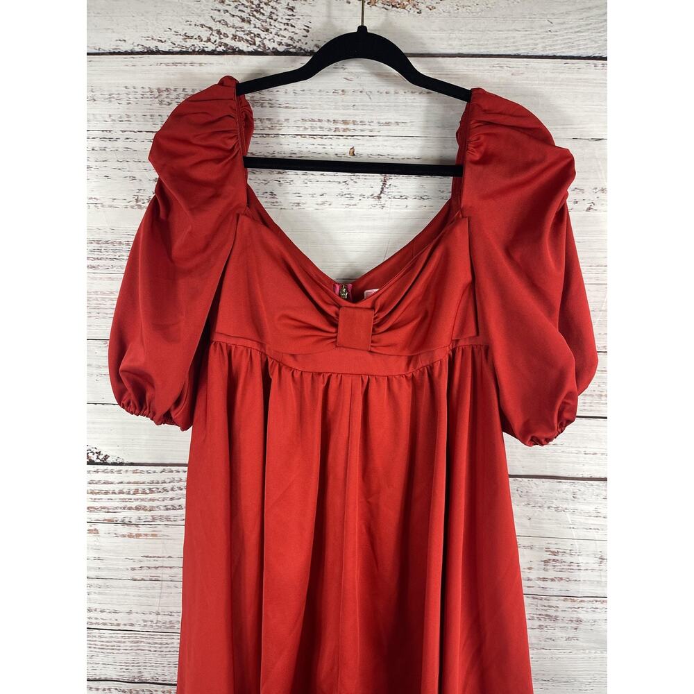 Kate Spade New York Dress Women's 8 Red Puff Sleeve Babydoll Mini Sweetheart Bow - Picture 6 of 12